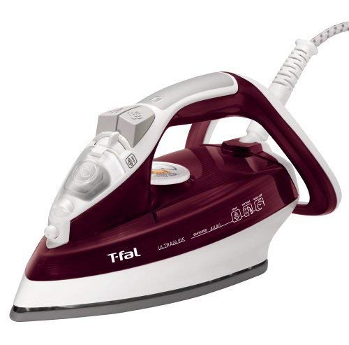 T-fal FV4446 Ultraglide Easycord Steam Iron Ceramic Scratch Resistant Non-Stick Soleplate with Auto-Off, 1700-Watt, Red