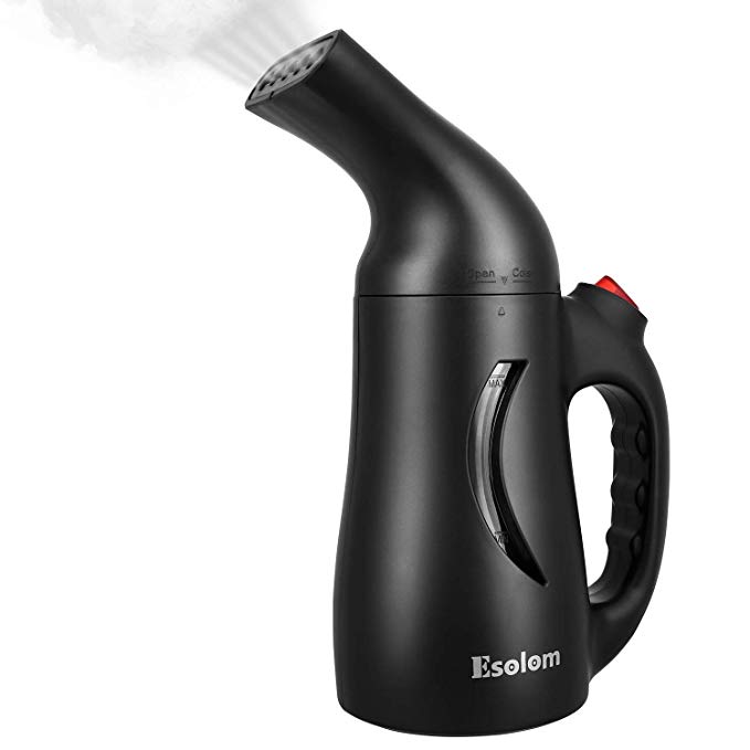 Handheld Clothes Steamer, ESOLOM Portable Travel Garment Steamer for Clothes Hand Fabric Steamers Wrinkle Remover with Auto Shut-off and Fast Heat-up Function Safe Use for Travel and Home, 130ml-Black