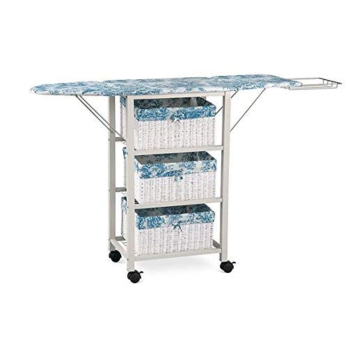 Blue White Toile Pattern Ironing Board Center Iron Station Laundry With Storage Baskets