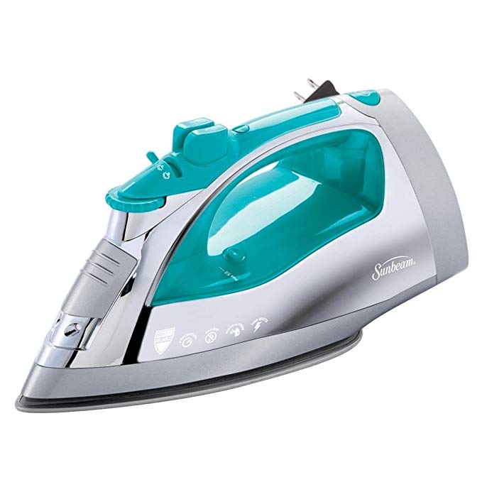 Sunbeam Steam Master GCSBSP-201-FFP 1400 Watt Large Anti-Drip Non-Stick Stainless steel Soleplate Iron with Variable Steam Control and 8' Retractable Cord, Chrome/Teal