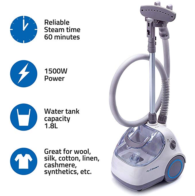 PurSteam Elite Garment Steamer By, Heavy Duty Powerful Fabric Steamer with Fabric Brush and Garment Hanger