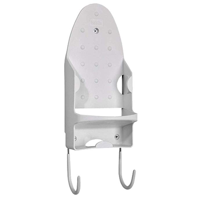 Cestlafit Ironing Board Holder and Iron Rest Heat Resistant Wall Mounted Holder with Steel Hooks,White Iron Board Hooks Storage Organizer,12.2