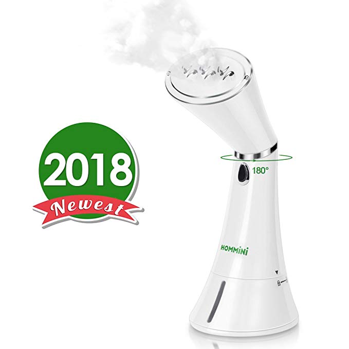 HOMMINI Garment Steamer, 180° Rotatable Nozzle & 860W Travel Clothes Steamer 320ML Portable Fabric Steamer(20s Fast Heat-up/20min Continuous Steam/Overheat Protection/2 Brushes)