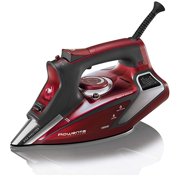 Rowenta 1800-Watt Professional Digital LED Display Steam Iron with Stainless Steel Soleplate, 400-Hole, Red, DW9281