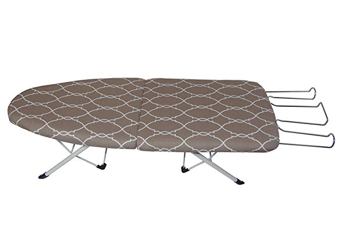 Brown Elegant Folding Ironing Board, Convenient, Compact for Storage, Retractable Iron Rest and Heat Resistance Cover and Pad, Color: Elegant Trellis